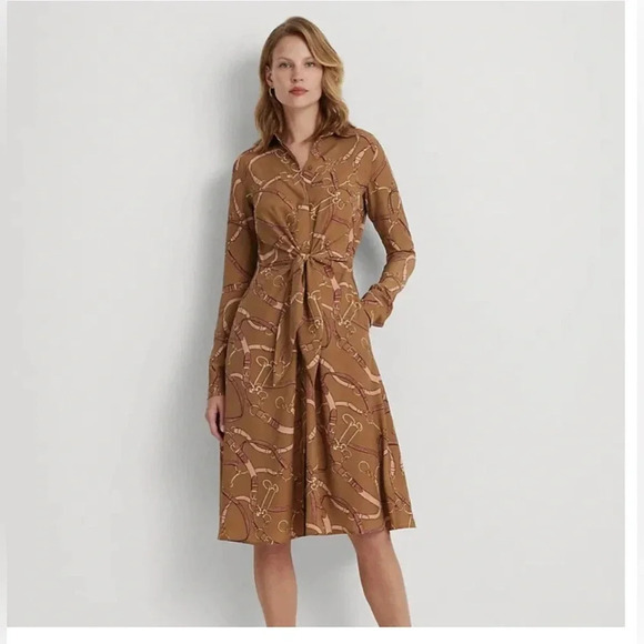 Lauren Ralph Lauren Women's Belting-Print Tie-Front Shirtdress Size 8 - Picture 1 of 9